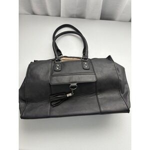 Charming Charlie Black Faux Leather Satchel Purse Tote Handbag Tassel